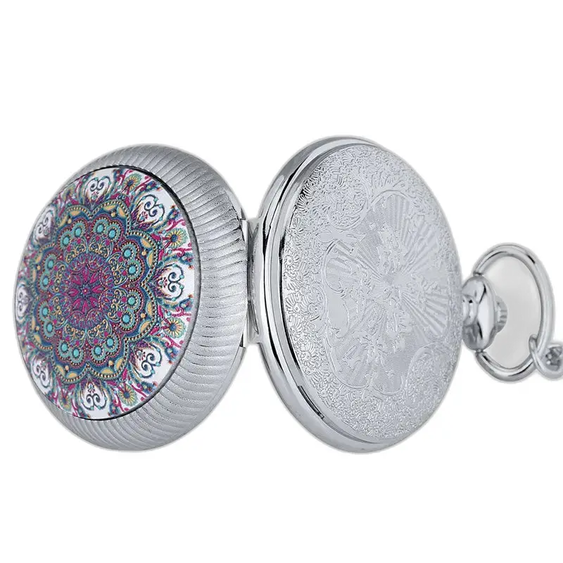 Luxe zakhorloge met mandala-ontwerp voor roterende ketting, smaragdgoud