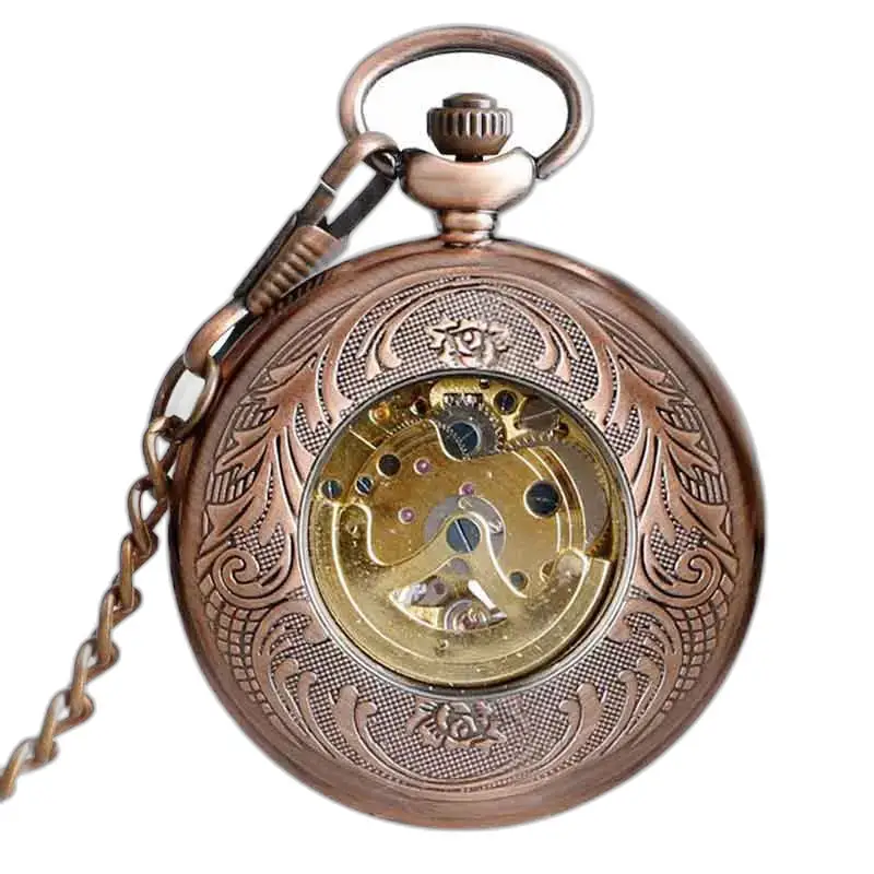 Carnelian luxe zakhorloge met zichtbaar mechanisme met een elegante bronzen kast