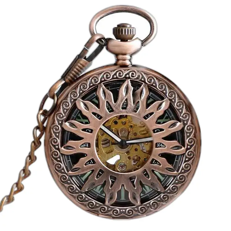 Carneool luxe zakhorloge met zichtbaar sierlijk bronzen mechanisme