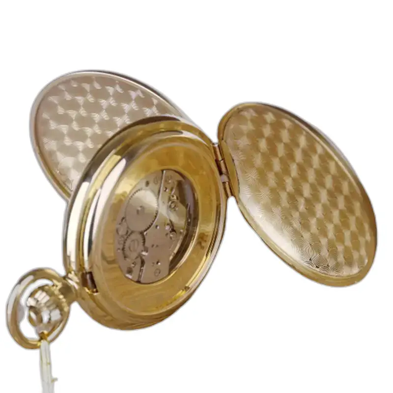 Open luxe dubbel flap gouden zakhorloge met weergave van de maanfase