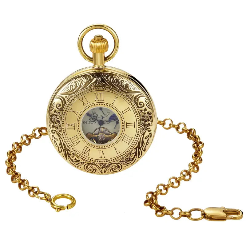 Luxe Double Demi Chasseur zakhorloge in goud met elegante ketting
