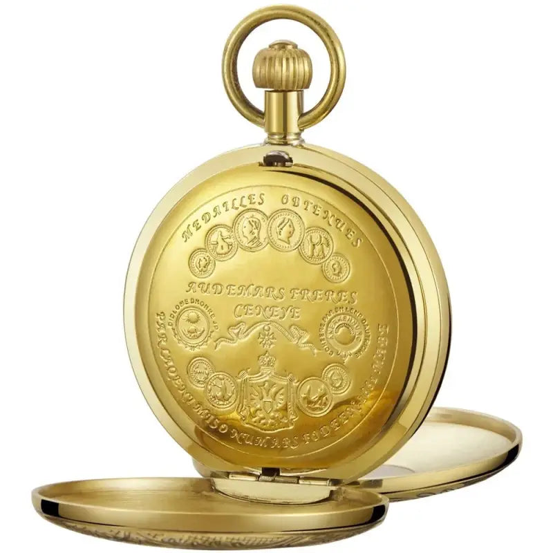 Luxe Double Demi Chasseur zakhorloge in goud met gedetailleerde gravures