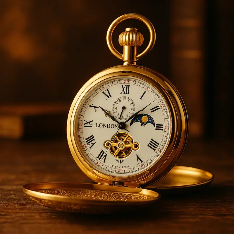 Luxe Double Demi Chasseur zakhorloge met Romeinse cijfers en gouden kast