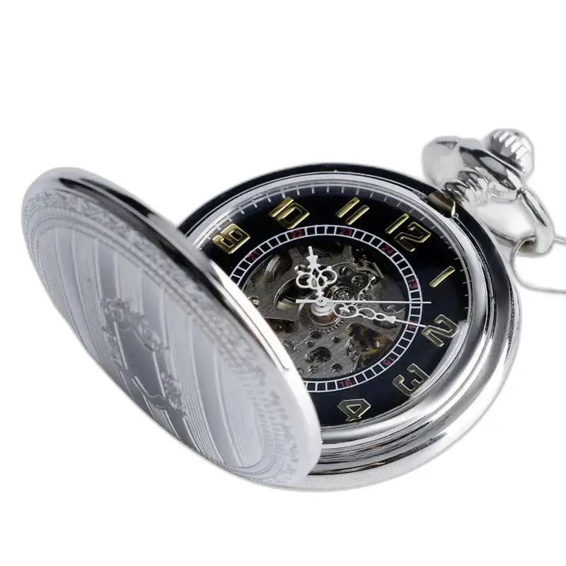 Luxe heren mechanisch zilveren zakhorloge met mechanisch uurwerk en automatisch opwinden