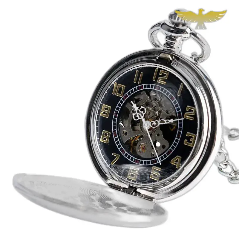 Luxe heren mechanisch zilveren zakhorloge met mechanisch uurwerk en automatisch opwinden