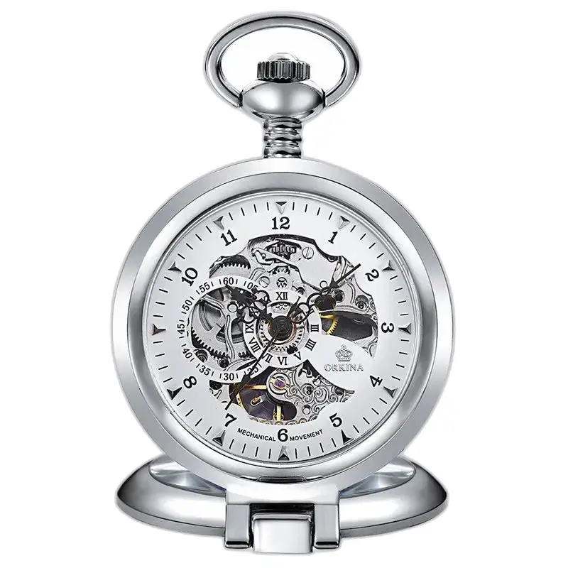 Luxe zakhorloge van het merk Orkina Silver met elegant mechanisch uurwerk in zilver