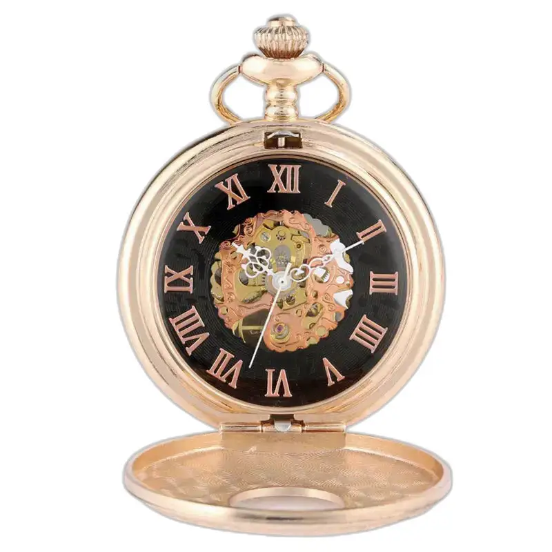 Luxe roségouden zakhorloge met elegante en verfijnde indexen met Romeinse cijfers