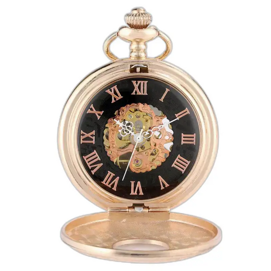 Luxe roségouden zakhorloge met elegante en verfijnde indexen met Romeinse cijfers