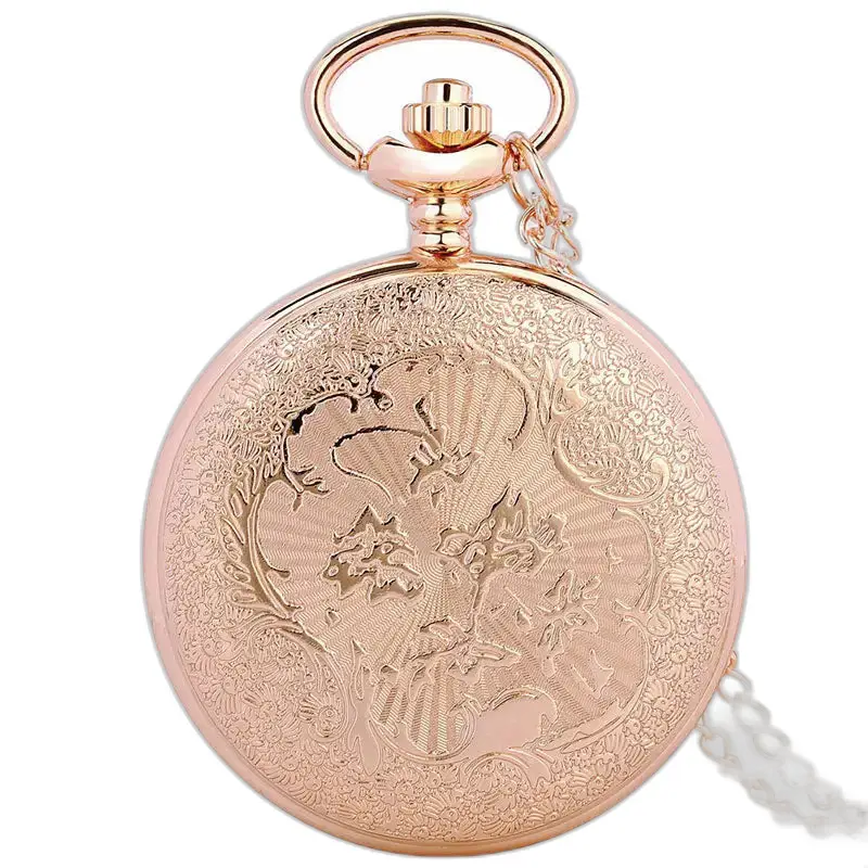 Luxe roségouden zakhorloge met gegraveerd ontwerp en elegante bloemenkast