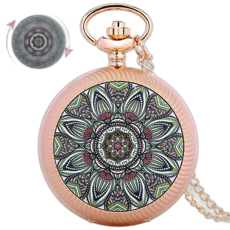Luxe roségouden zakhorloge voor dames en heren met mandala-ontwerp en bloemenkast