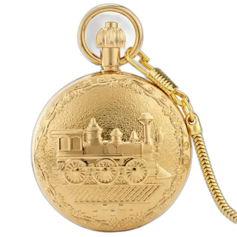 Luxe Pocket Prestige Loco D'or zakhorloge met treinmotief in goudkleur