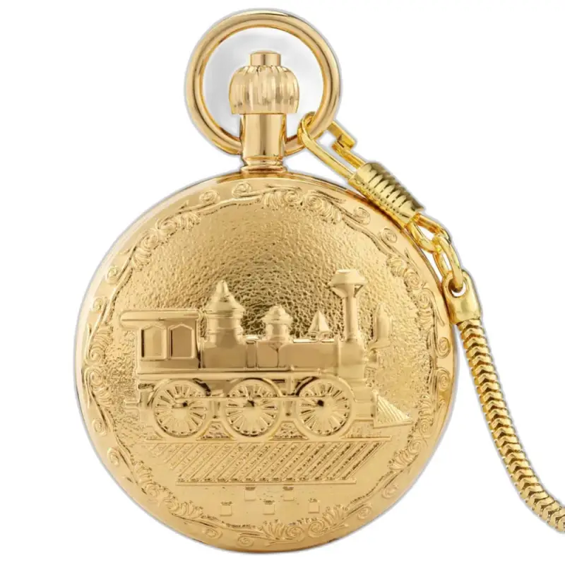 Luxe Pocket Prestige Loco D'or zakhorloge met treinmotief in goudkleur