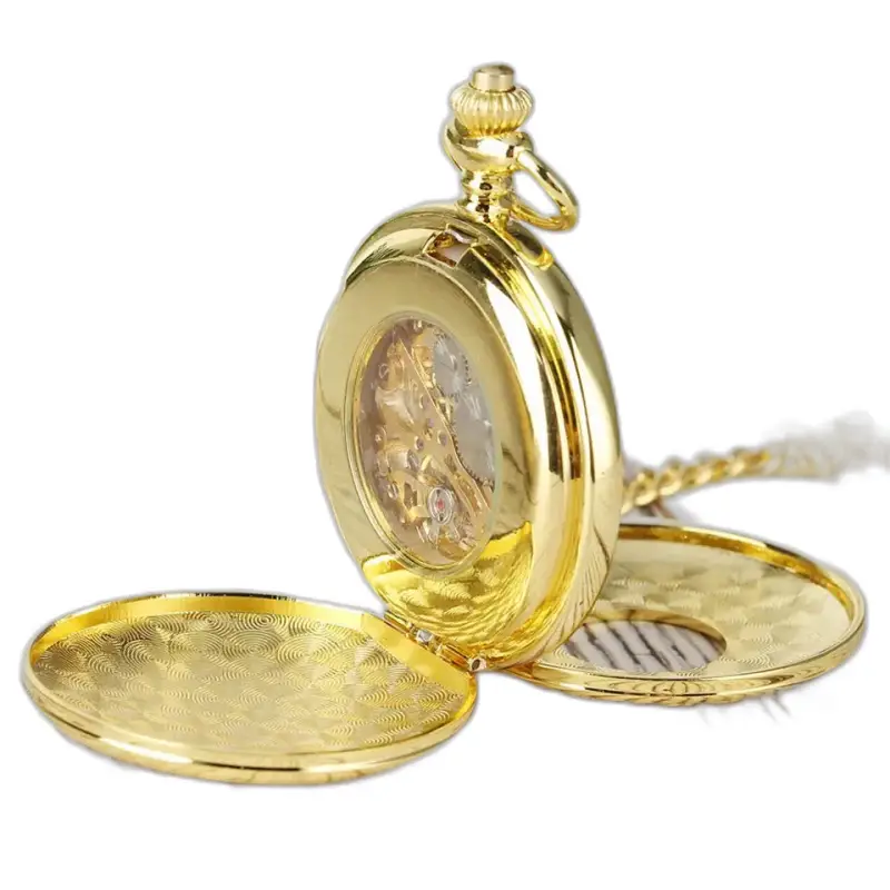 Luxe gouden skeletzakhorloge met Romeinse cijfers en open kast