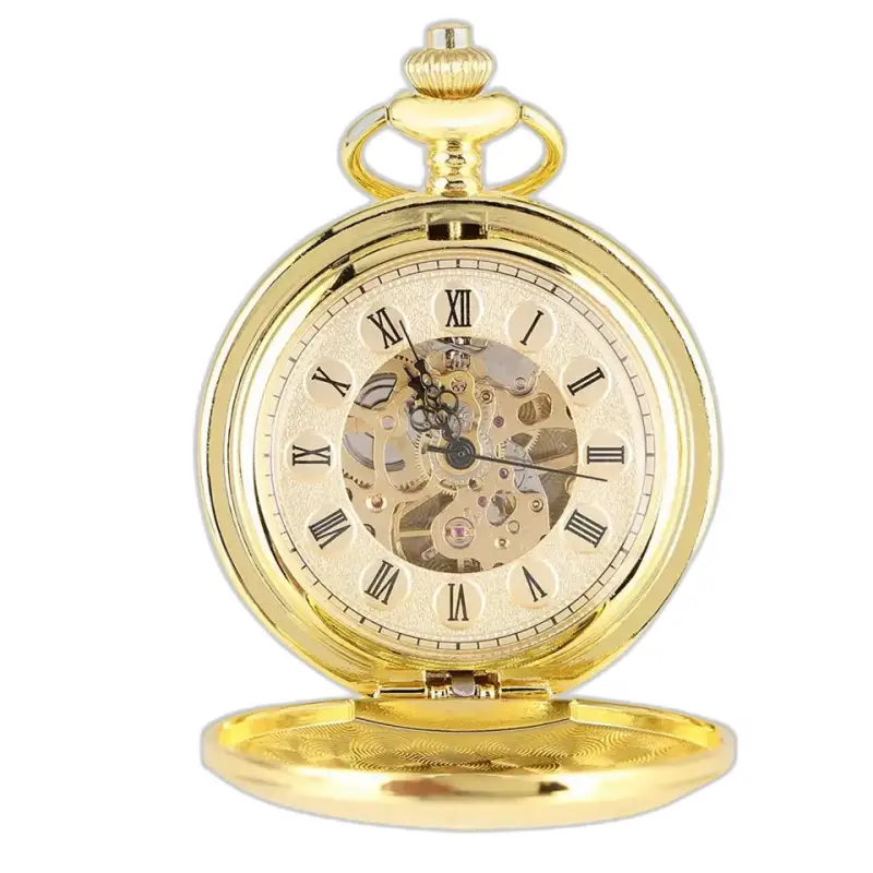 Luxe gouden skeletzakhorloge met Romeinse cijfers en gouden afwerking