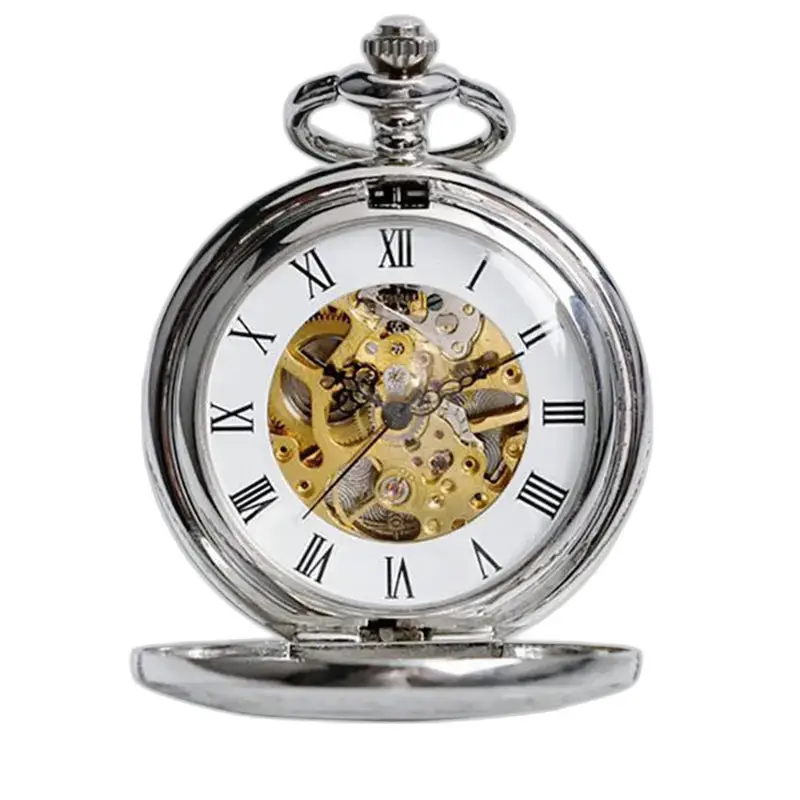 Luxe vintage mechanisch zakhorloge met elegant zilver mechanisch uurwerk