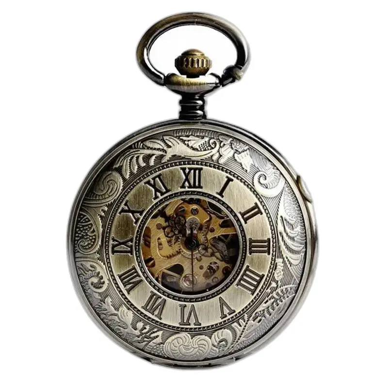 Luxe vintage mechanisch zakhorloge met zichtbare tandwielen in sierlijk zilver