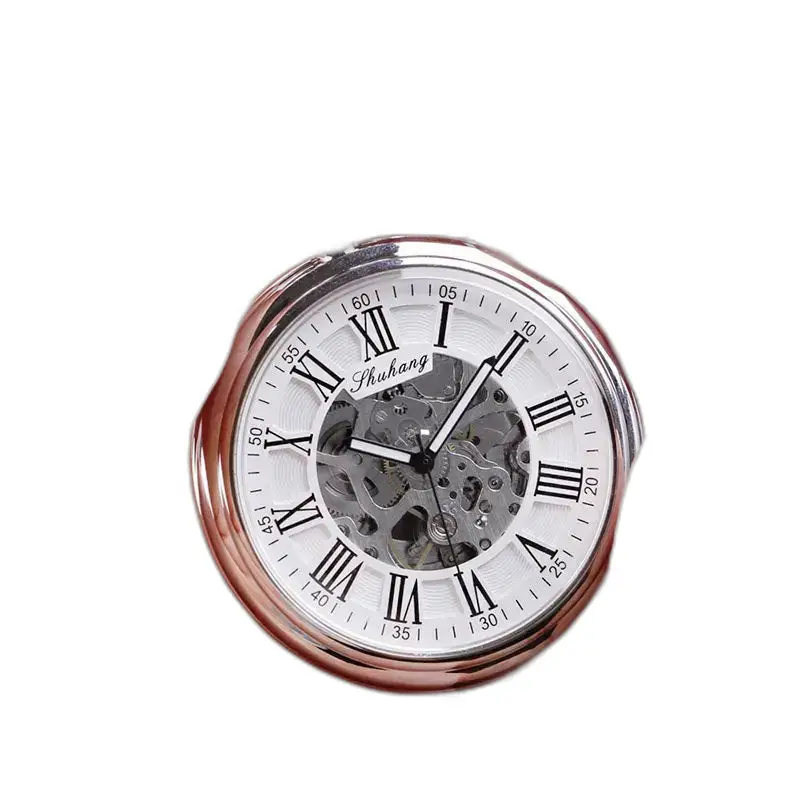 Zilver mechanisch zakhorloge met open wijzerplaat en elegant skeletontwerp