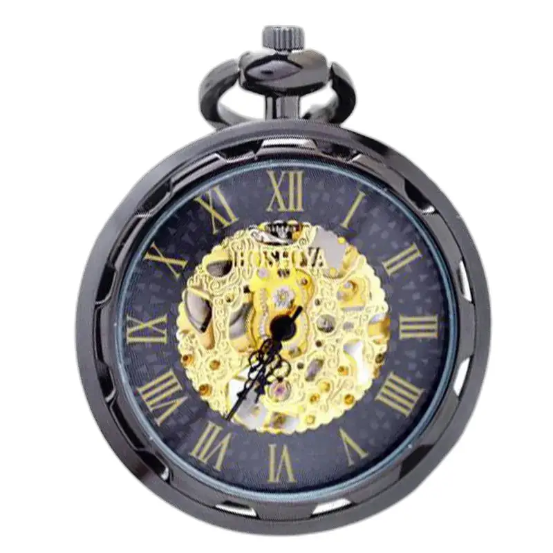 Luxe zilveren mechanisch zakhorloge met zichtbare tandwielen in zwart
