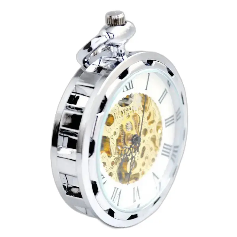 Luxe zilveren mechanisch zakhorloge, elegant sprankelend zilveren mechanisch zakhorloge