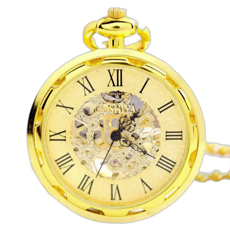 Luxe zilveren mechanisch zakhorloge met een elegante goudkleurige kast