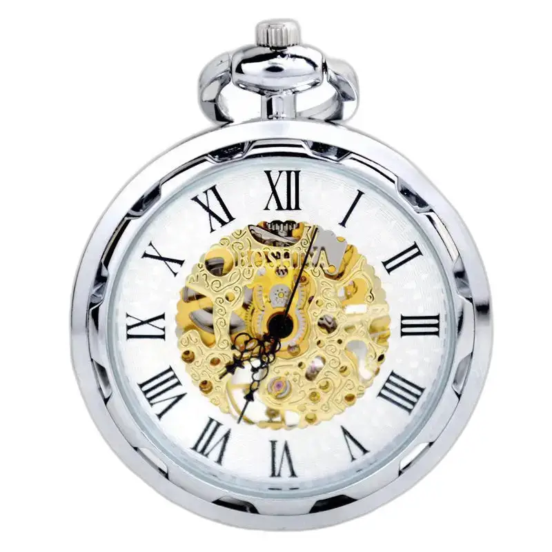 Luxe Zilver Mechanisch zakhorloge met zichtbaar mechanisme en verfijnd design