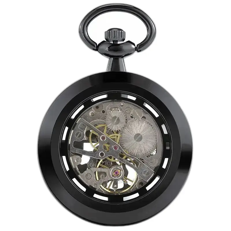 Zwart Dream Chic mechanisch zakhorloge met een elegant zwart skelet