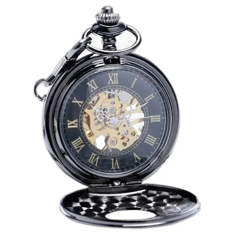 Zwart metalen mechanisch zakhorloge Chique, elegant en modern in zwart metaal