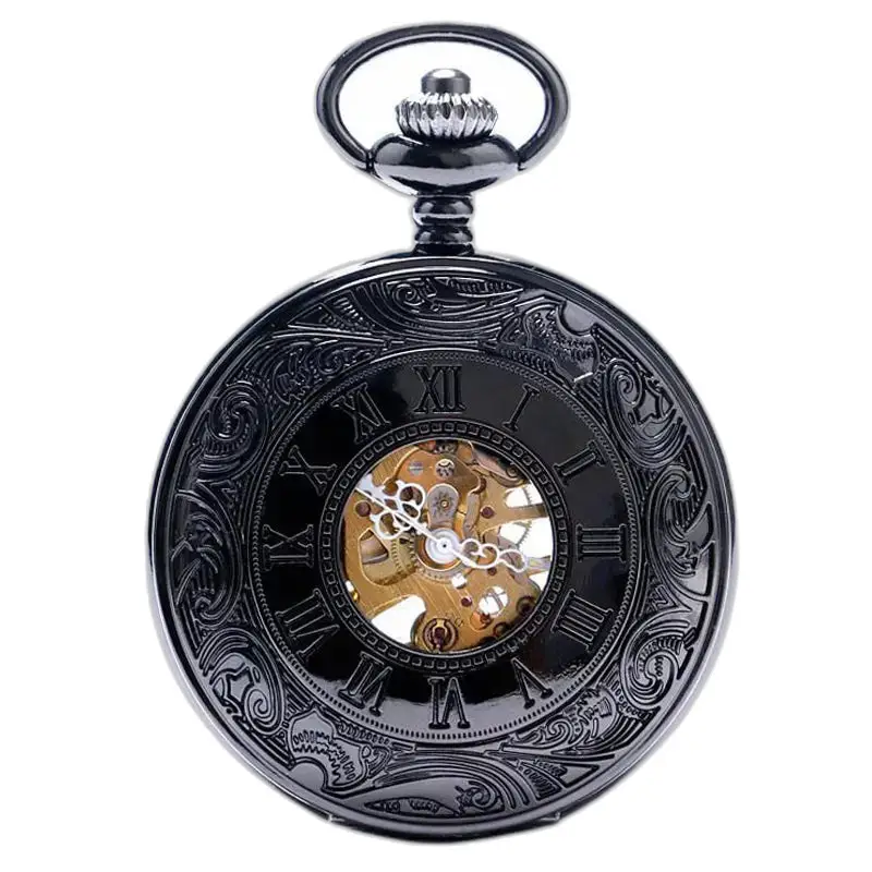 Black Metal Chic Mechanisch zakhorloge met zichtbaar zwart metalen mechanisme