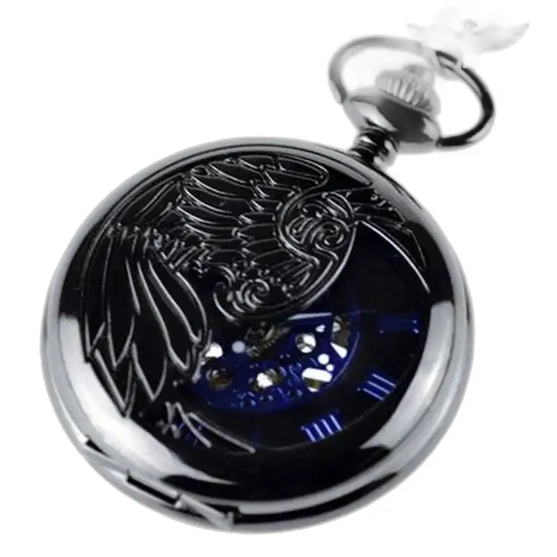 Zwart Phenix mechanisch zakhorloge met beschermklep en adelaarsontwerp