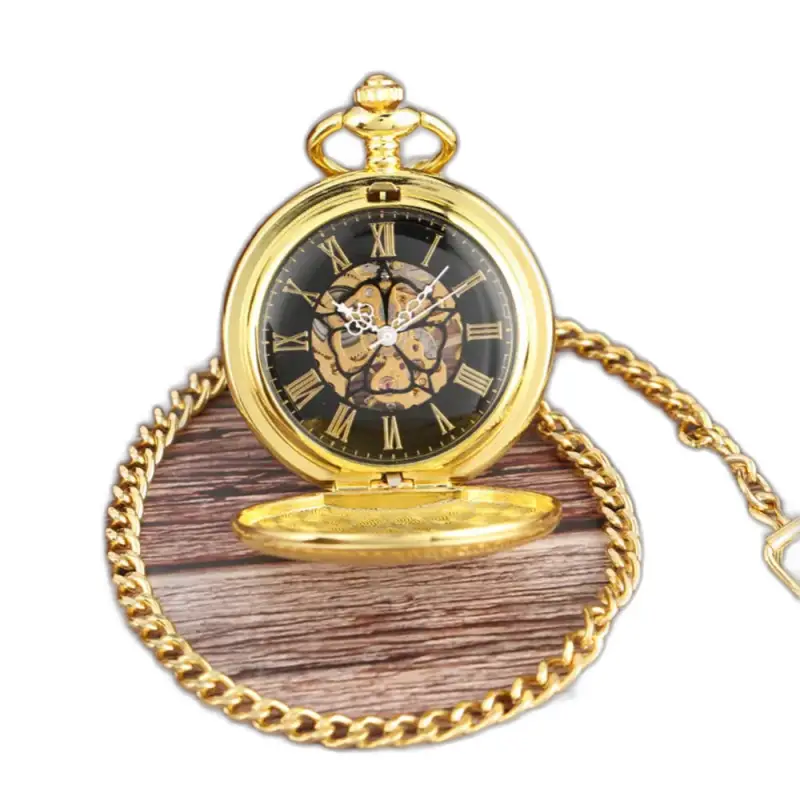 Heritage bronzen mechanisch zakhorloge met ketting en gouden afwerking