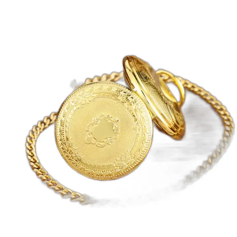 Heritage bronzen mechanisch zakhorloge, vintage gouden sierlijke horloge met ketting