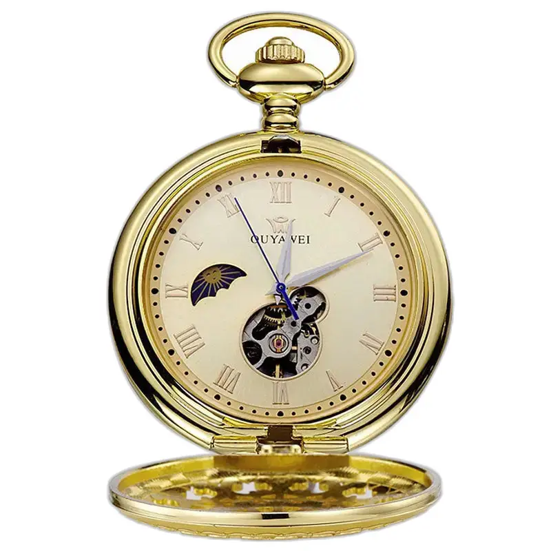 Mechanisch zakhorloge met zwarte wijzerplaat en Romeinse cijfers, gouden horloge