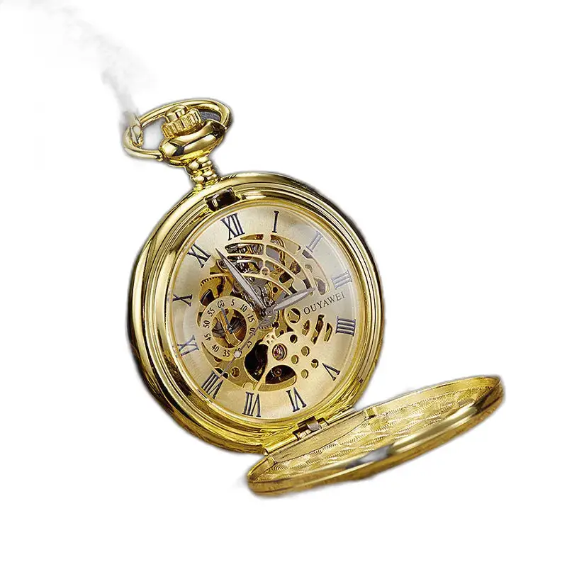 Montre à Gousset Mécanique Cadran Noir Chiffres Romains avec un boîtier doré