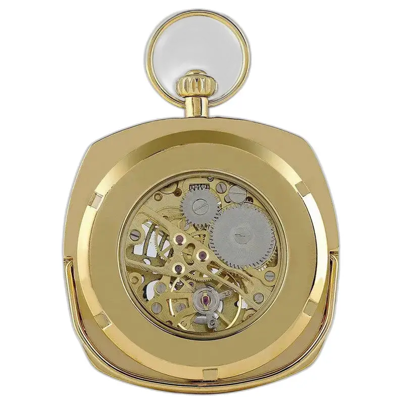 Gouden zakhorloge met open wijzerplaat en elegant mechanisch uurwerk