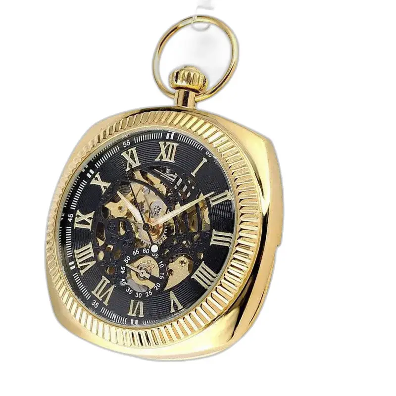 Goudkleurig mechanisch zakhorloge met open wijzerplaat en elegant mechanisch uurwerk