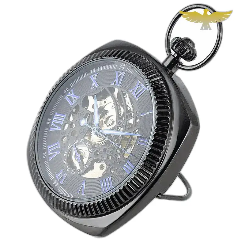 Chique luxe mechanisch zakhorloge met open wijzerplaat en elegant zwart design