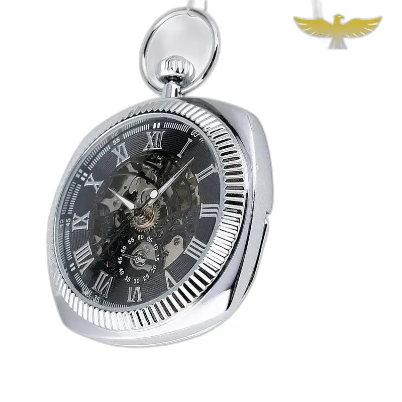 Montre à gousset mécanique avec cadran ouvert en argent élégant et sophistiqué