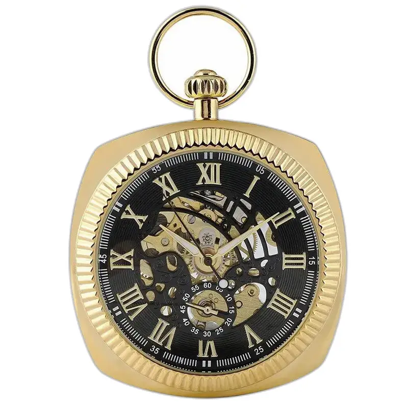 Chique luxe mechanisch zakhorloge met open wijzerplaat en goudkleurige kast
