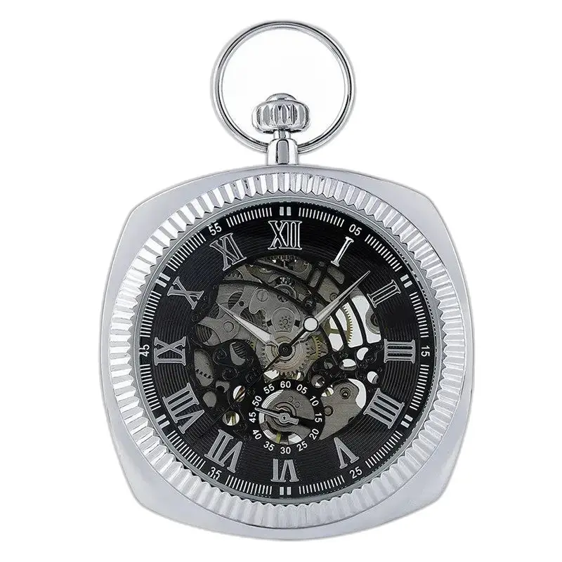 Zilveren zakhorloge met open wijzerplaat en elegant mechanisch uurwerk