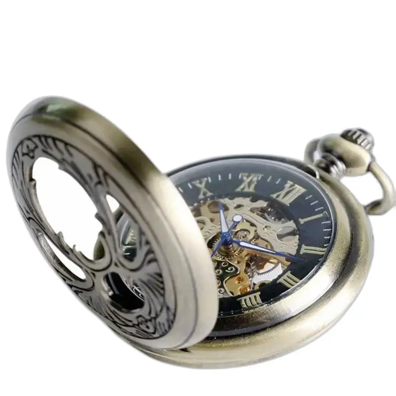 Chique mechanisch zakhorloge met handmatige opwinding in open brons