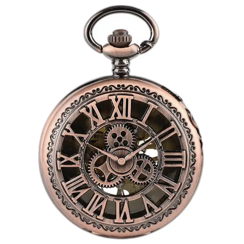 Steampunk-stijl koperen mechanisch zakhorloge met sierlijk bronzen ontwerp