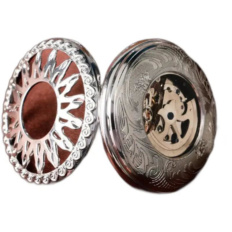 Zilveren zakhorloge met zichtbaar mechanisme, model Dark Sun voor heren en dames