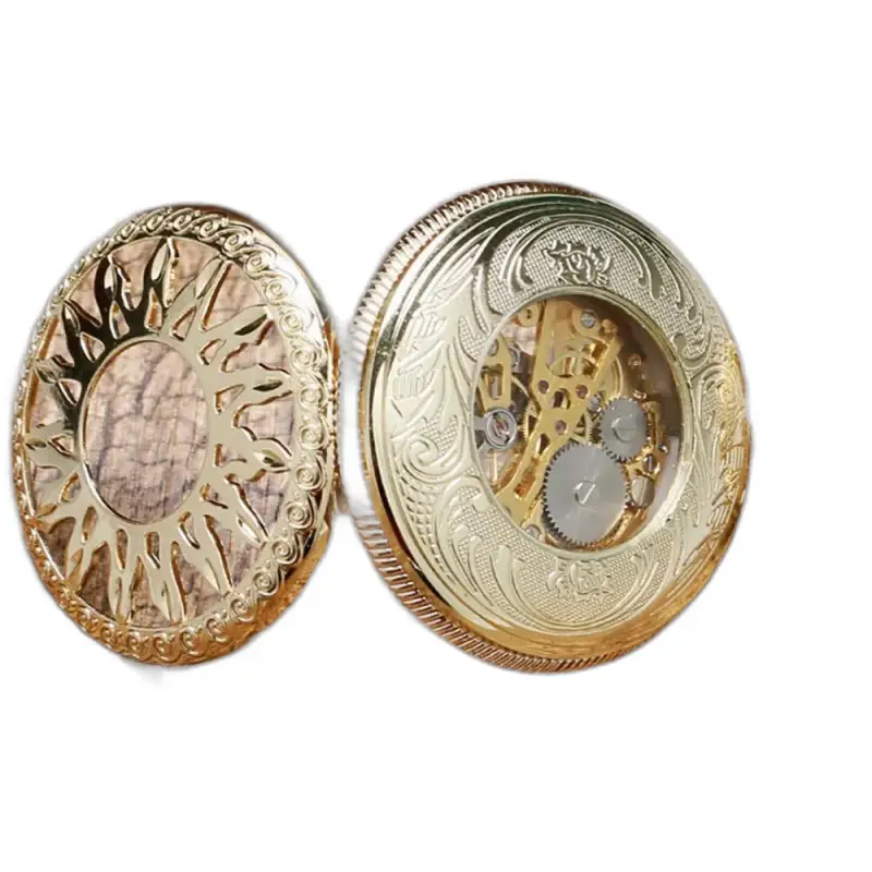 Ornate gold montre à gousset mécanique Dark Sun pour homme et femme