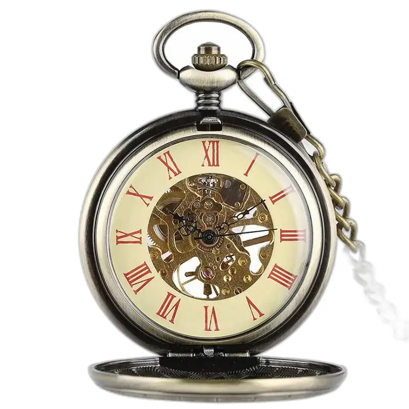Mechanisch demi-hunter-herenzakhorloge met zichtbare tandwielen en antiek design