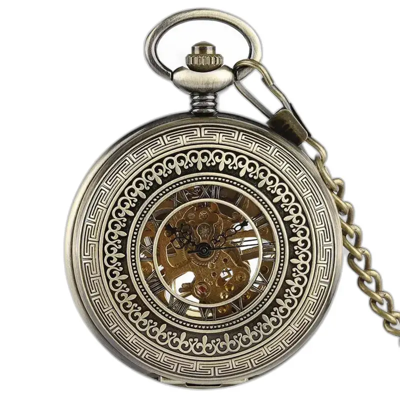 Mechanisch Demi Chasseur-herenzakhorloge met een sierlijk bronzen motief
