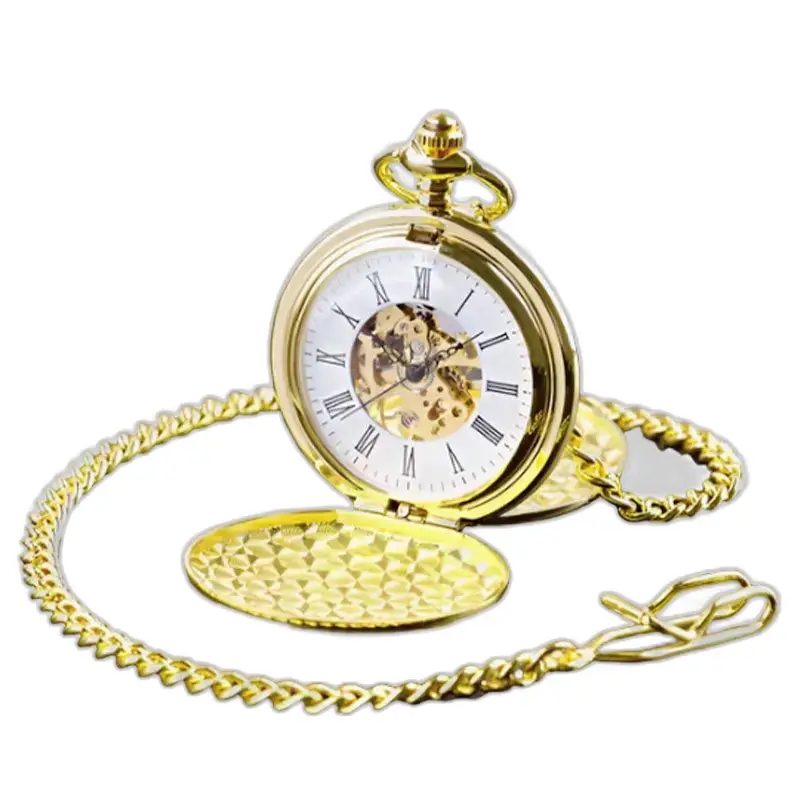 Heren gouden dubbel jager mechanisch zakhorloge met elegante ketting