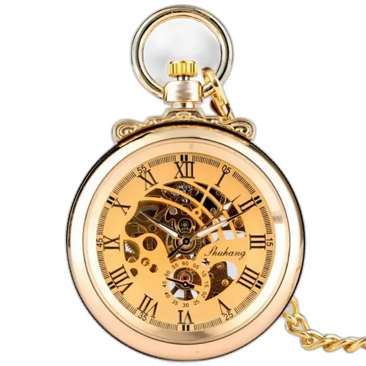 Gentleman luxe gouden mechanisch zakhorloge met een elegante gouden afwerking