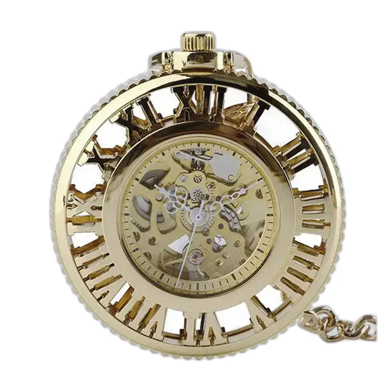 Gouden Roman Chic mechanisch zakhorloge met een gouden skeleton wijzerplaat
