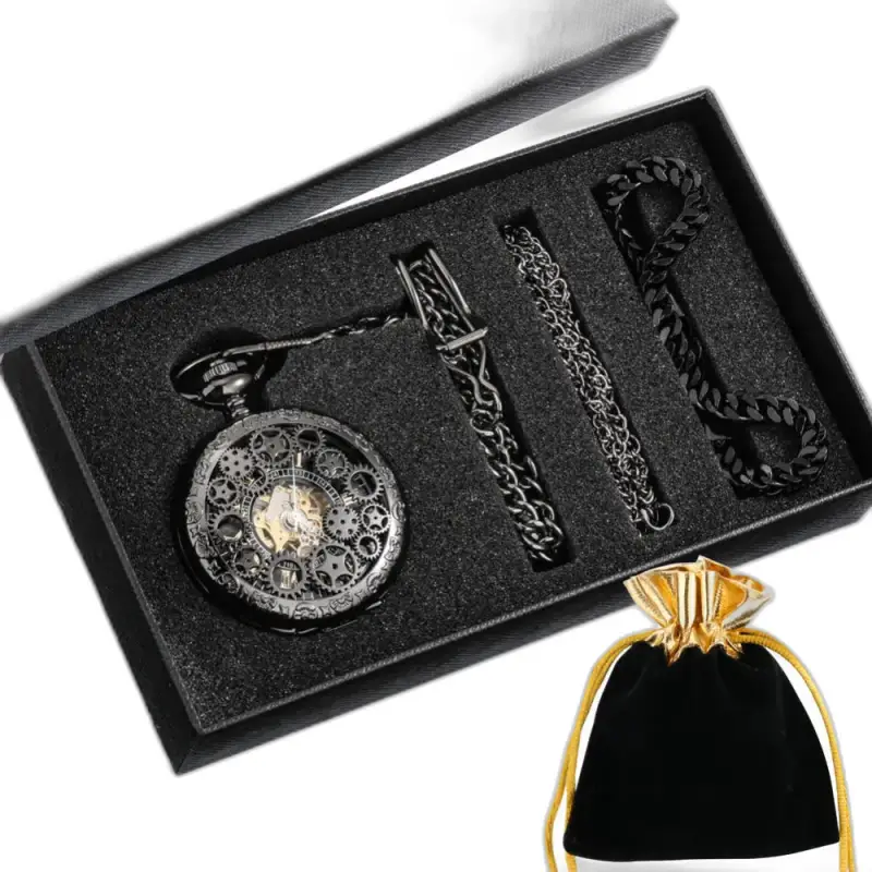Gouden Tentation mechanisch zakhorloge, elegante zwarte horlogeset