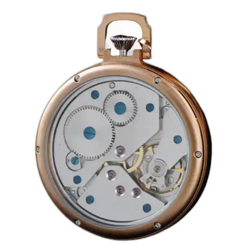 Vintage gouden mechanisch zakhorloge met een elegant zichtbaar uurwerk